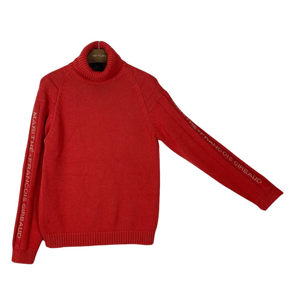 NWOT VINTAGE MARITHE FRANCOIS GIRBAUD Sweater Men L Red LogoSpellOut Turtleneck